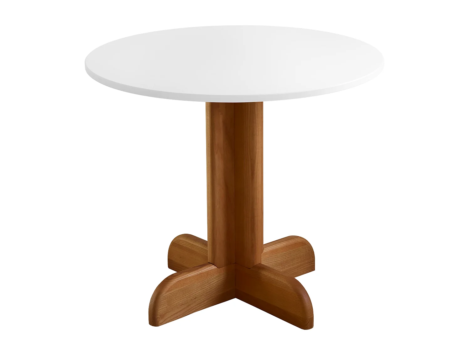 Table à manger ronde Dega Ø 80 cm, 2 personnes - Blanc | Pied en frêne teinté chêne