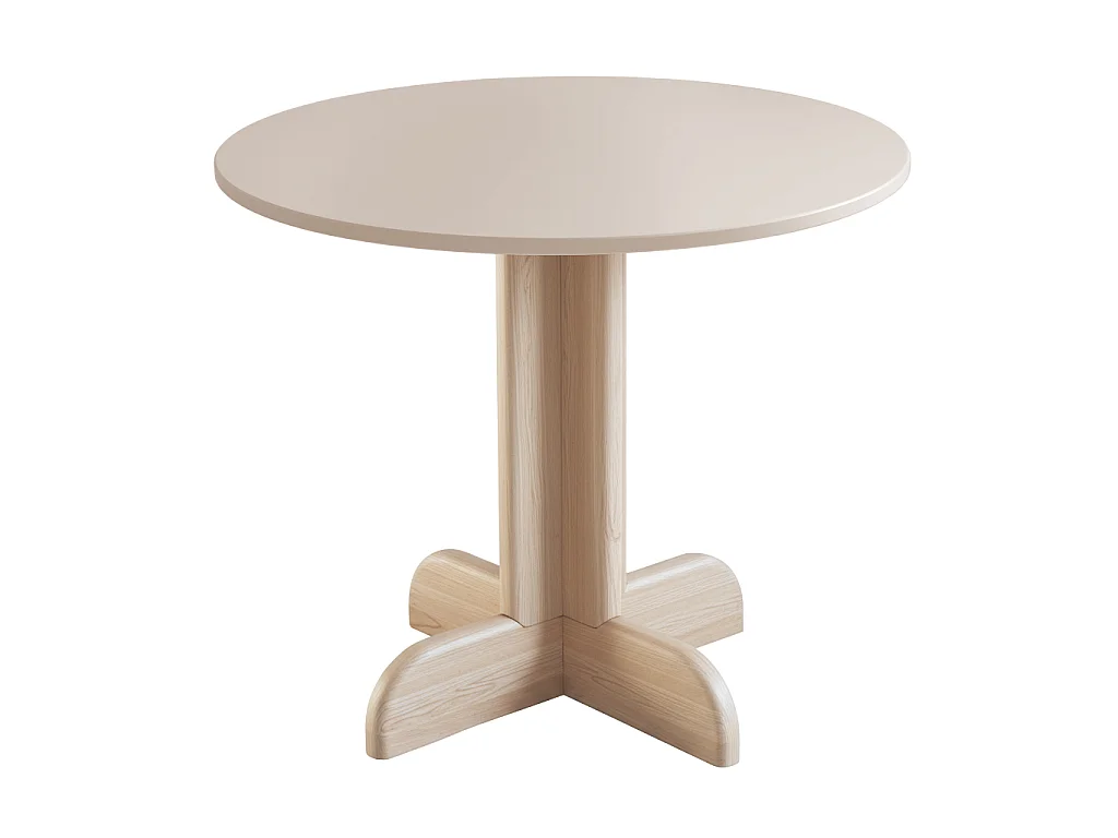 Table à manger ronde Dega Ø 80 cm, 2 personnes - Beige Brun | Pied en frêne naturel