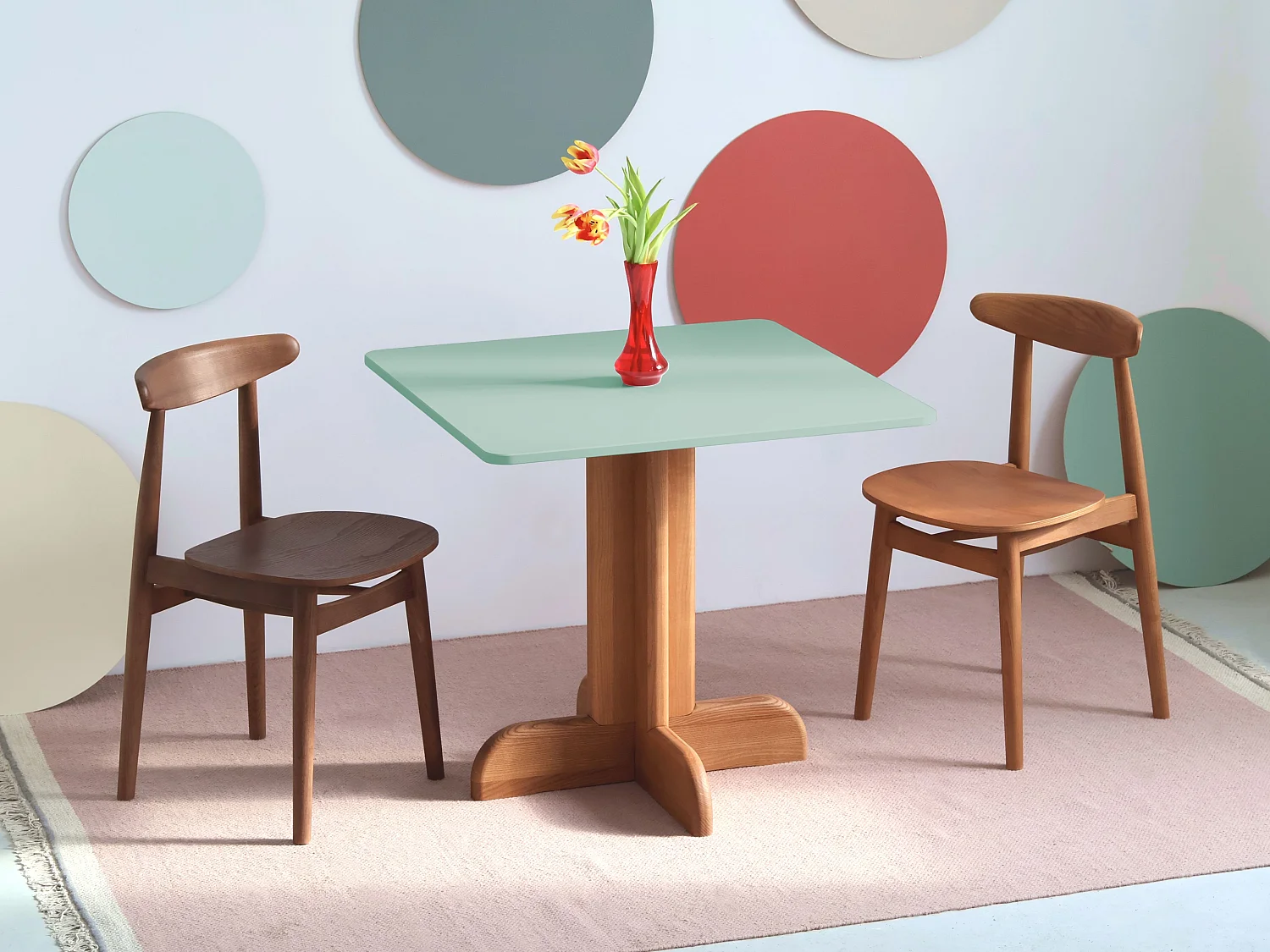 Tavolo da pranzo quadrato Dega 80x80 cm, 2 persone - Verde Salvia | Gamba in frassino tinto rovere