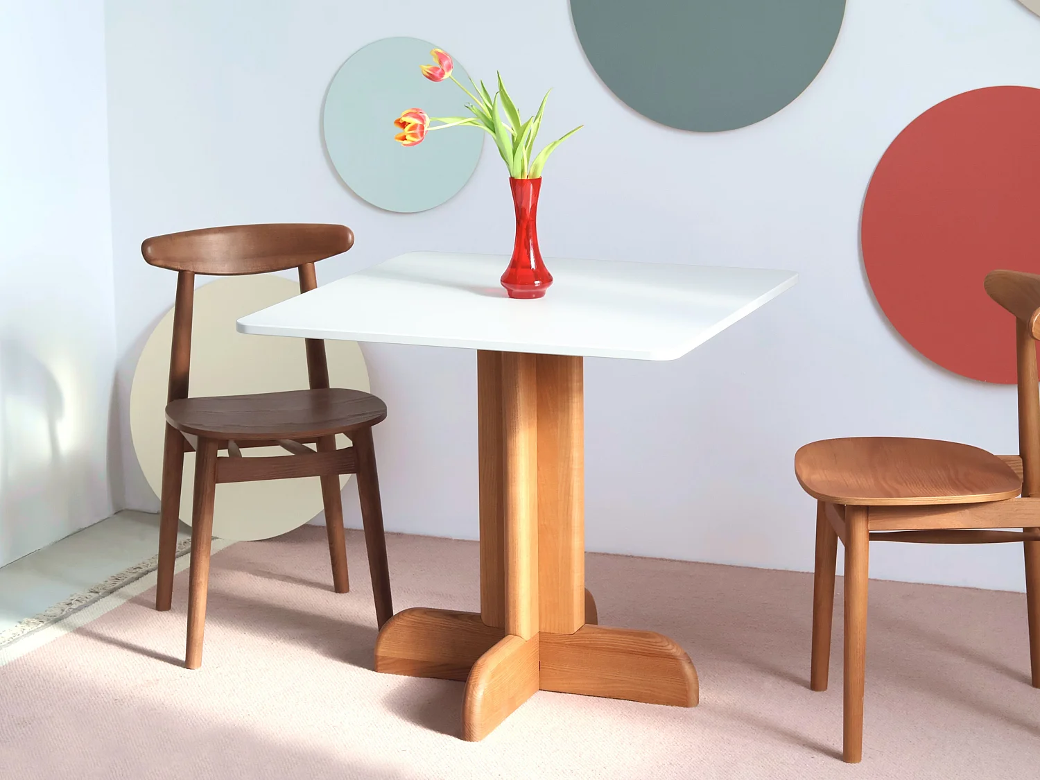 Tavolo da pranzo quadrato Dega 80x80 cm, 2 persone - Verde Salvia | Gamba in frassino tinto rovere