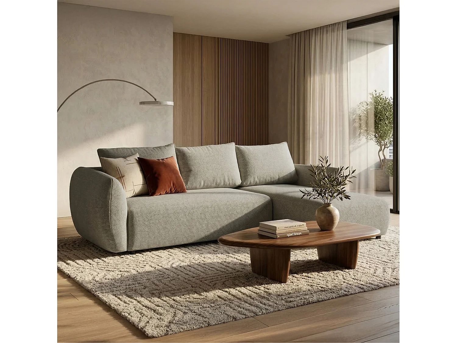 Canapé d'angle convertible en L - chenille beige gris - avec deux coffres - ZORDO droitier