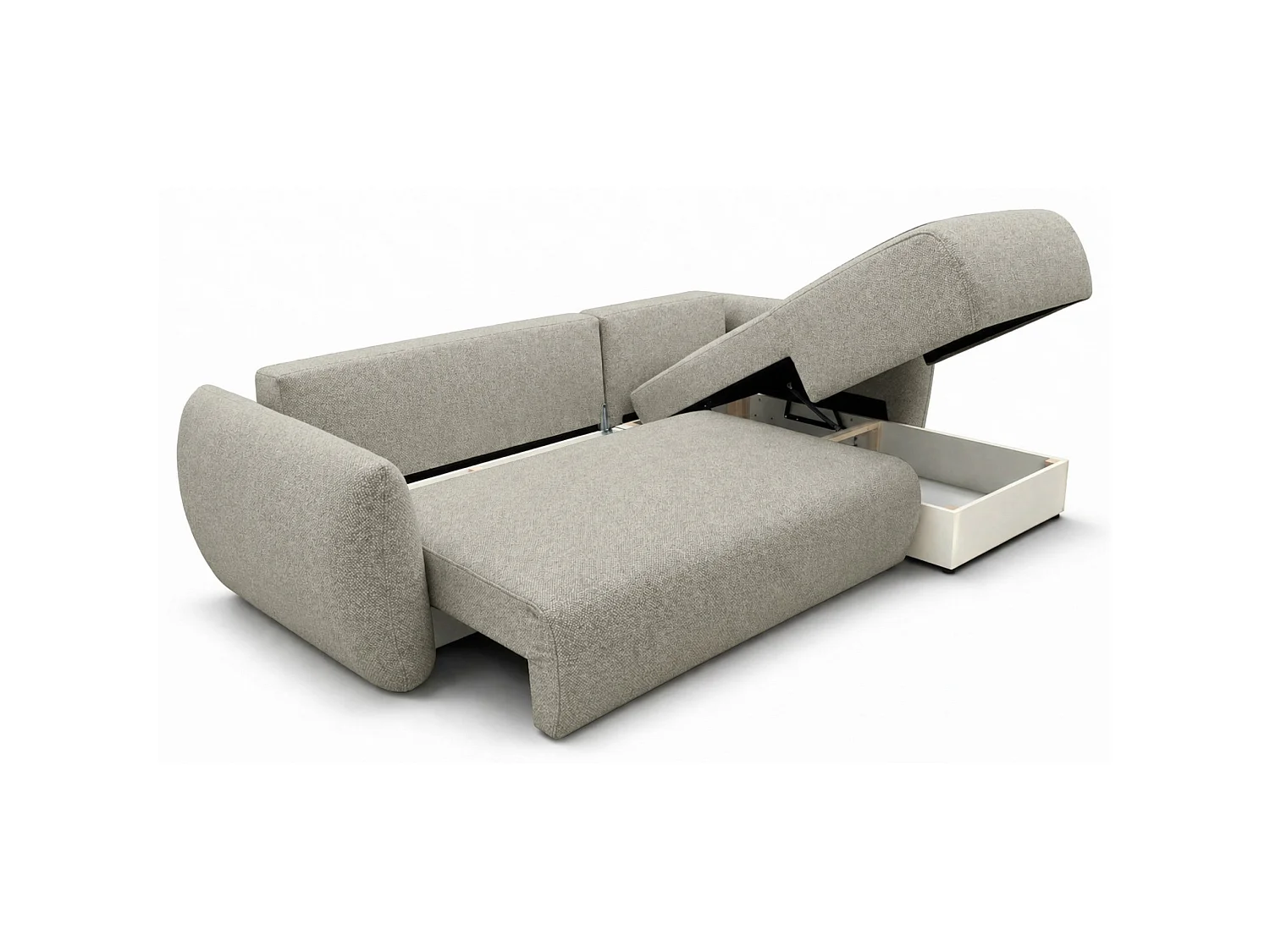 Canapé d'angle convertible en L - chenille beige gris - avec deux coffres - ZORDO droitier