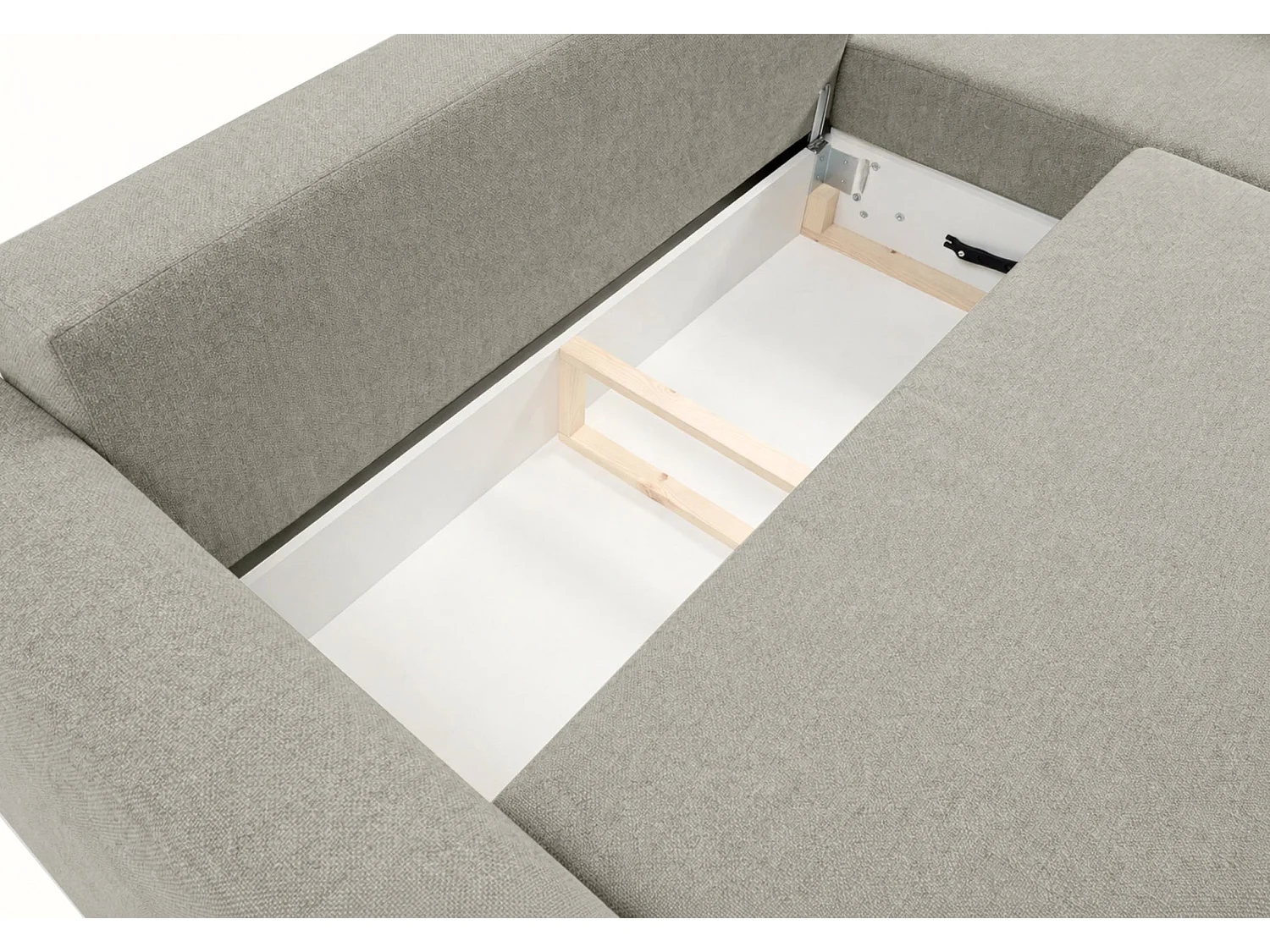 Canapé d'angle convertible en L - chenille beige gris - avec deux coffres - ZORDO droitier