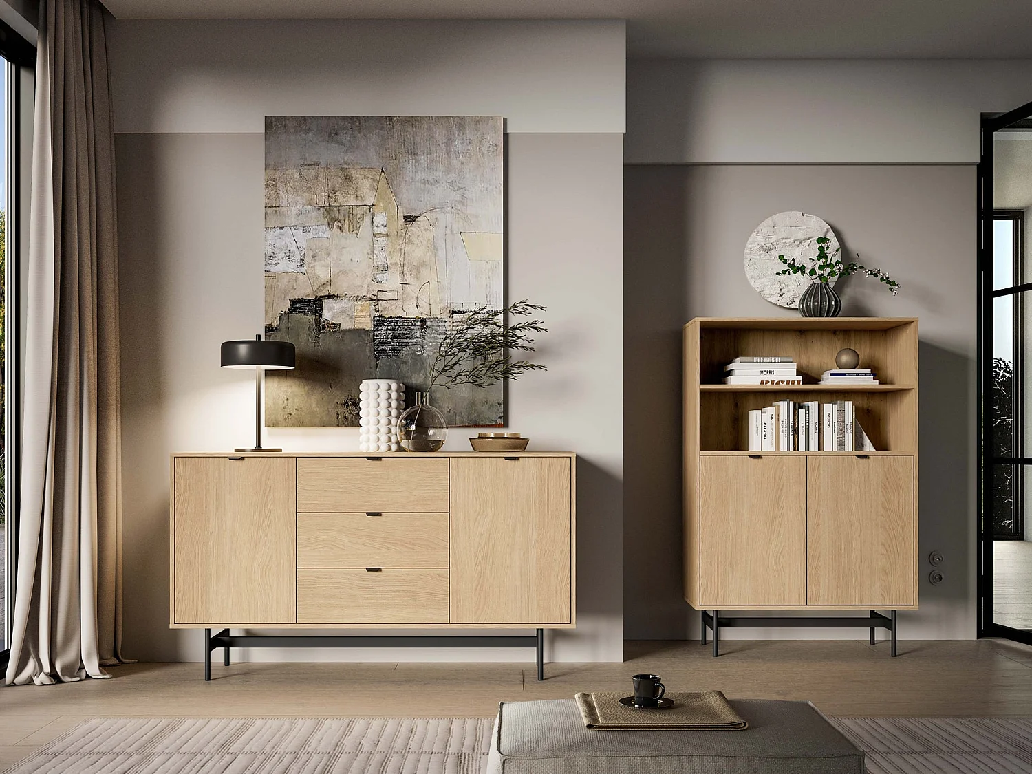 Dressoir Heggers met 2 deuren en 3 lades, Mavelie eiken, 150cm