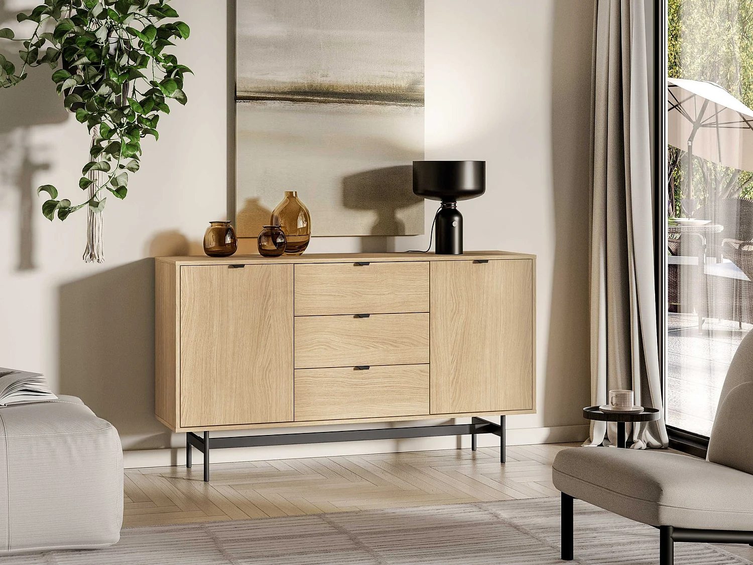 Dressoir Heggers met 2 deuren en 3 lades, Mavelie eiken, 150cm