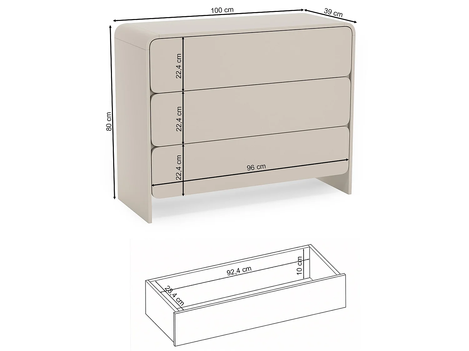 Kommode 3-schubladig - Kaschmir - 100 cm - Lummo