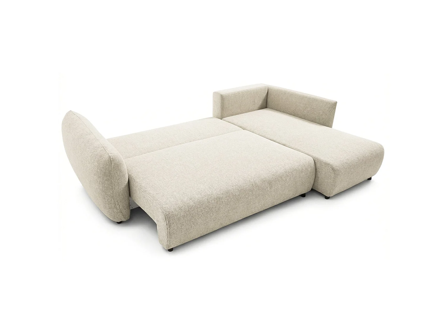 Canapé d'angle convertible en L - chenille beige clair - avec deux coffres - ZORDO droitier