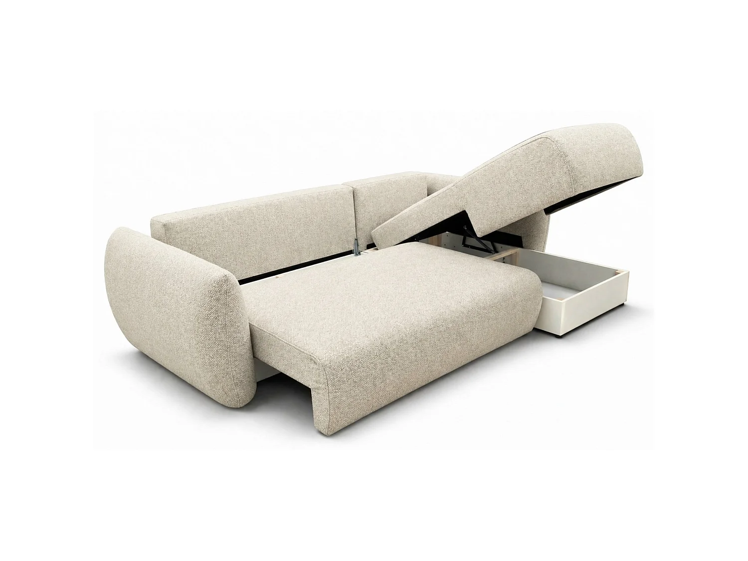 Canapé d'angle convertible en L - chenille beige clair - avec deux coffres - ZORDO droitier