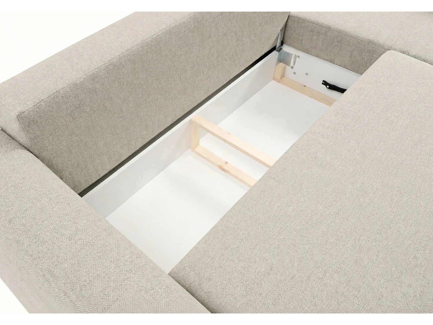 Canapé d'angle convertible en L - chenille beige clair - avec deux coffres - ZORDO droitier