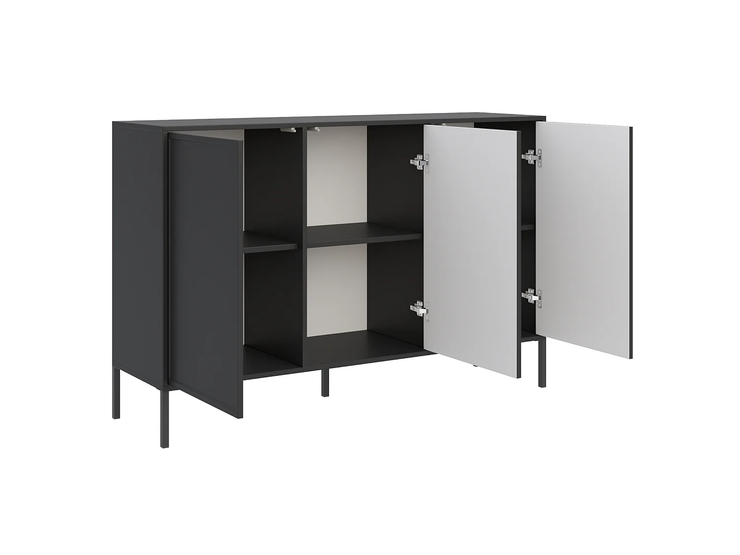 Dressoir met 3 deuren, Zwart, 150 cm - VELVETO