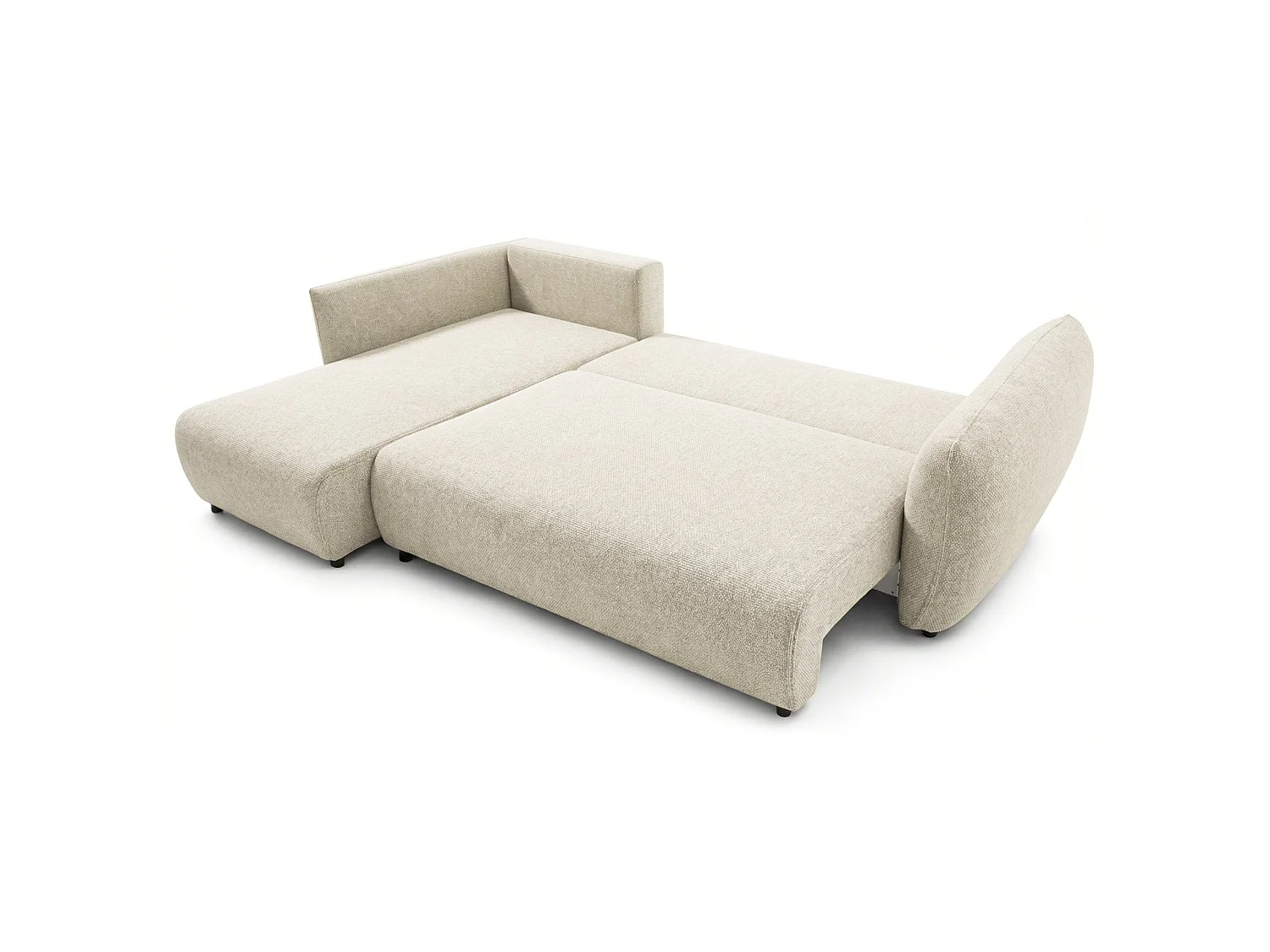 Canapé d'angle convertible en L - chenille beige clair - avec deux coffres - ZORDO gaucher