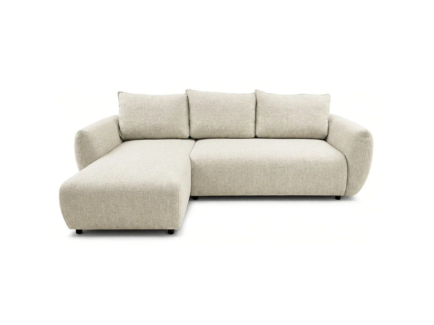 Canapé d'angle convertible en L - chenille beige clair - avec deux coffres - ZORDO gaucher
