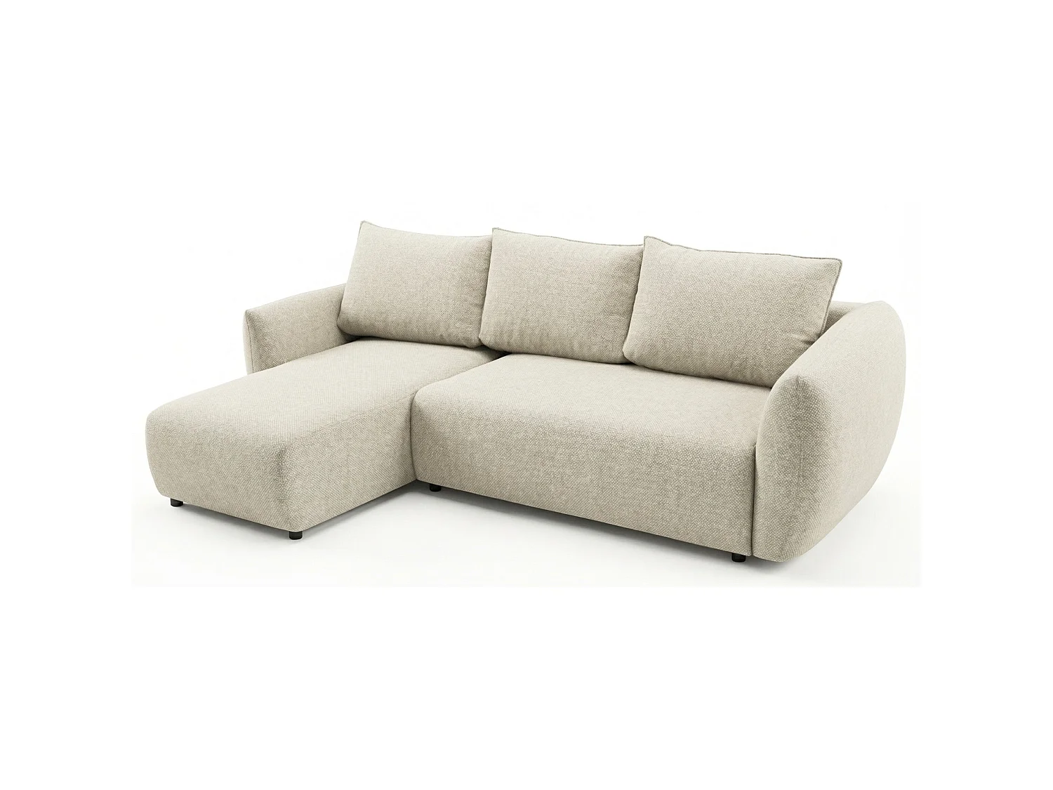 Canapé d'angle convertible en L - chenille beige clair - avec deux coffres - ZORDO gaucher