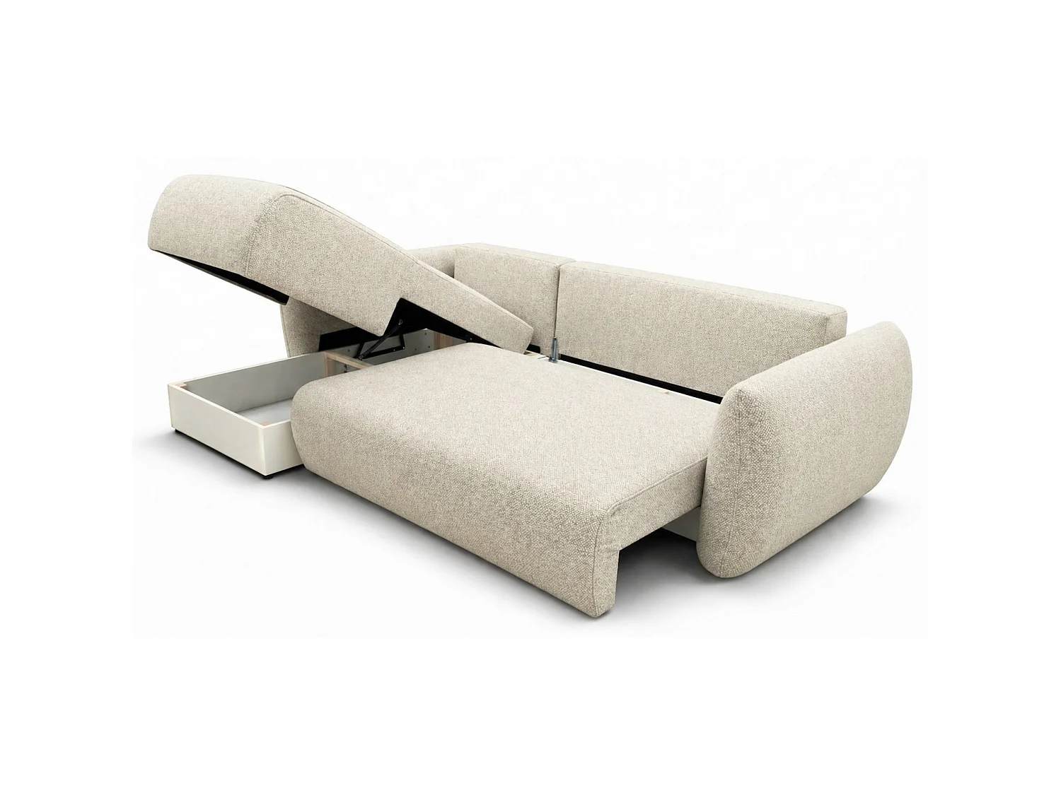 Canapé d'angle convertible en L - chenille beige clair - avec deux coffres - ZORDO gaucher