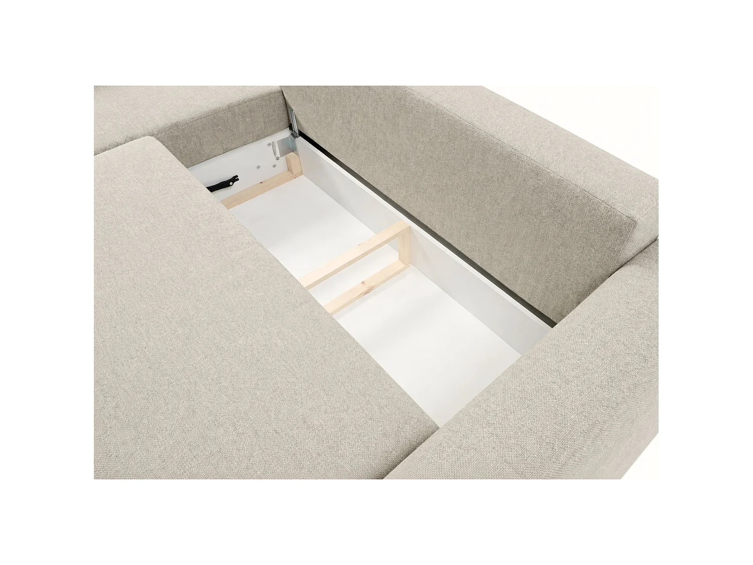 Canapé d'angle convertible en L - chenille beige clair - avec deux coffres - ZORDO gaucher