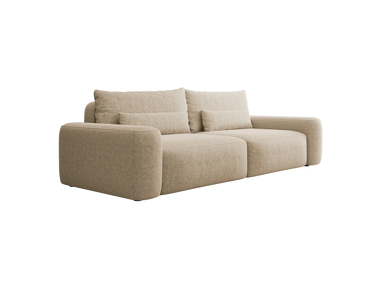 Canapé convertible 3 places - chenille hydrophobe beige - pieds noirs - CARNOS