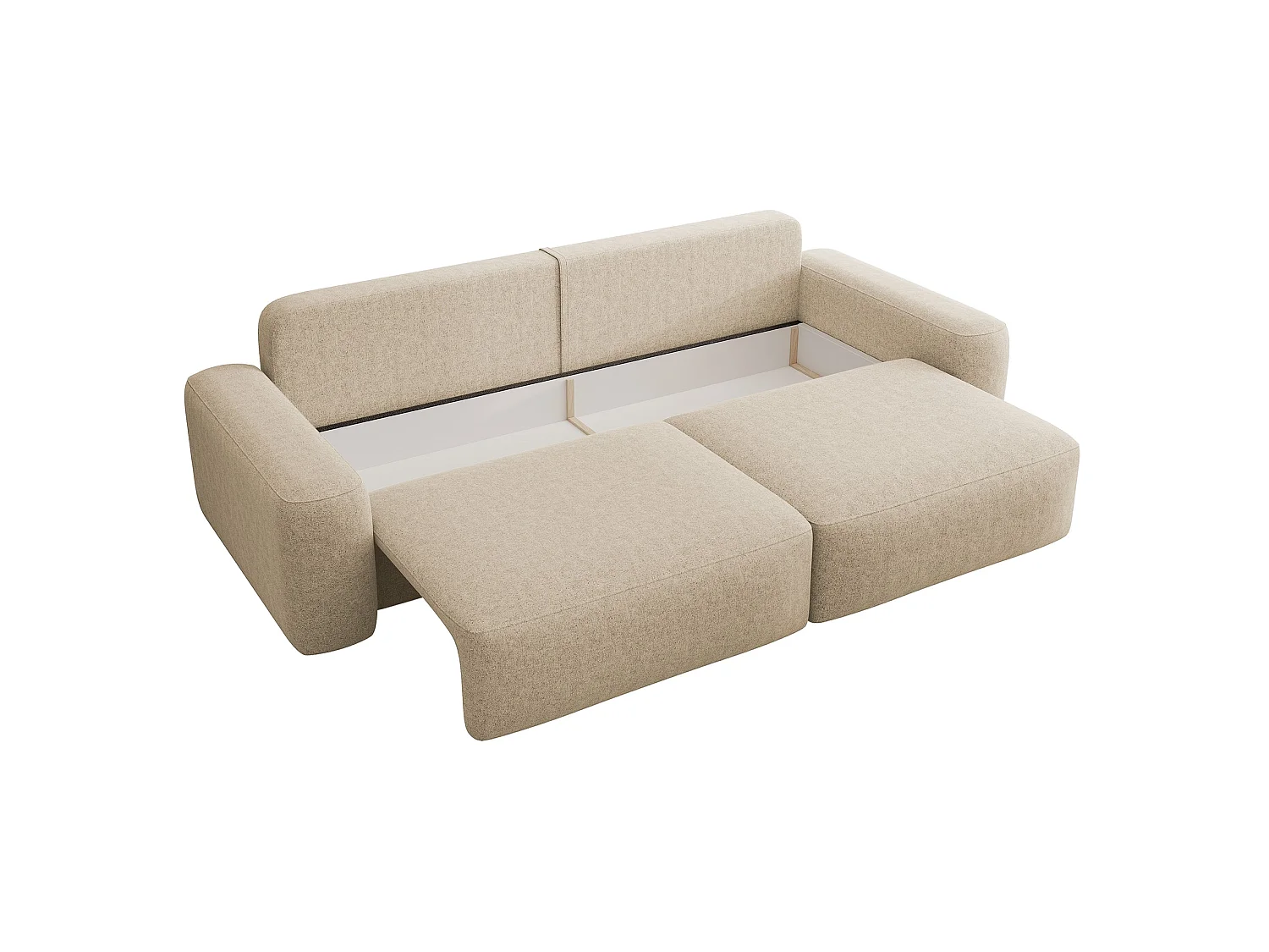 Canapé convertible 3 places - chenille hydrophobe beige - pieds noirs - CARNOS