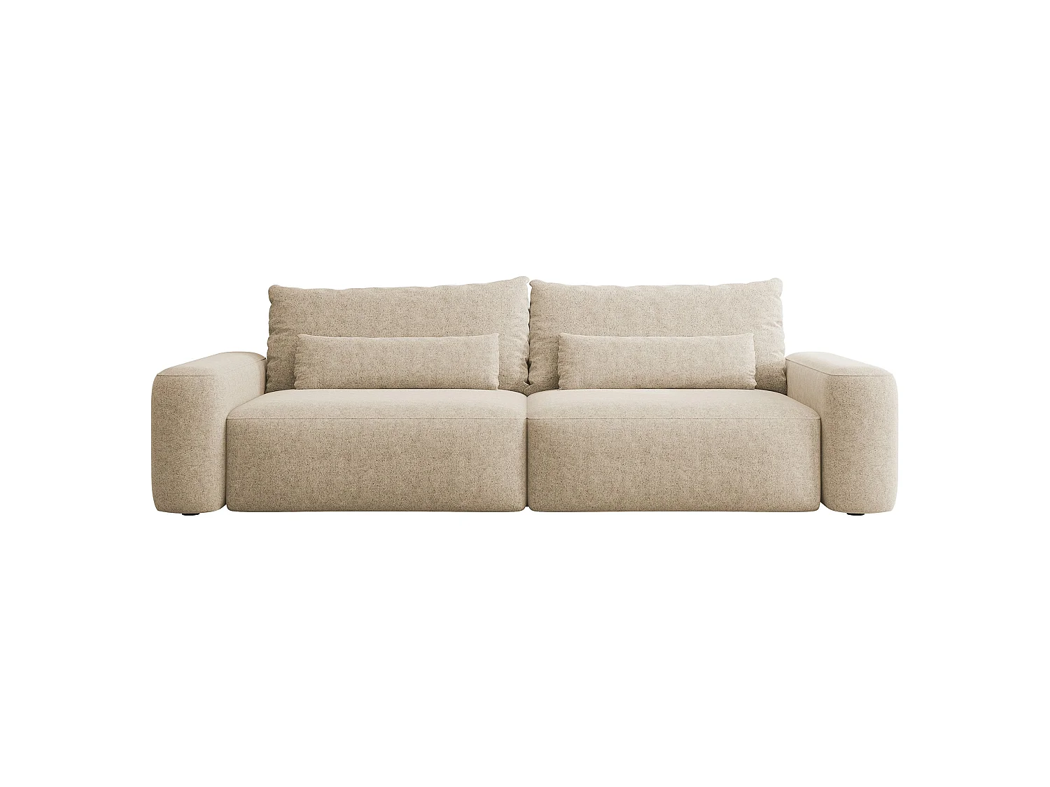 Canapé convertible 3 places - chenille hydrophobe beige - pieds noirs - CARNOS
