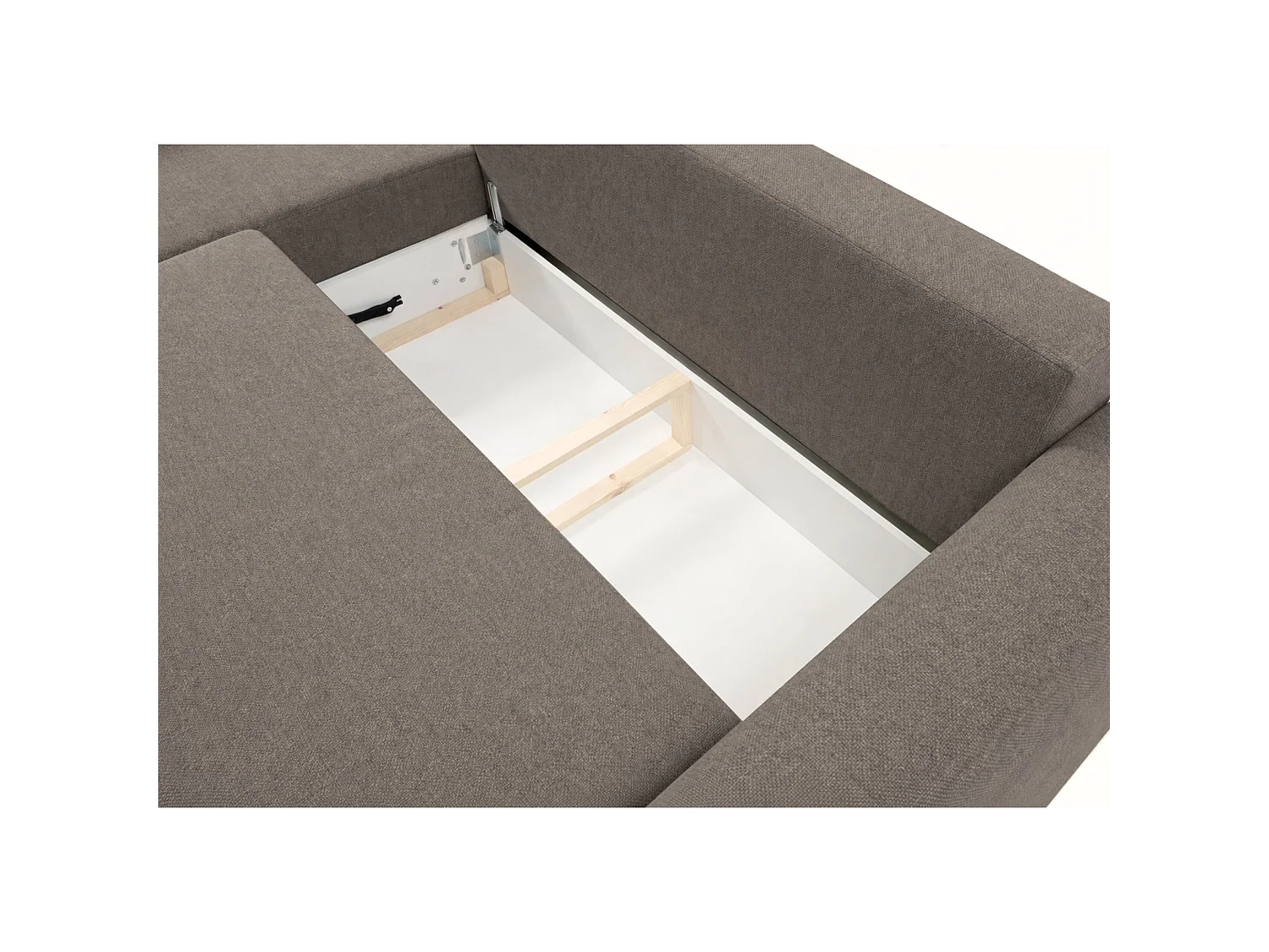 L-Form Eckschlafsofa - hellbrauner Chenille - mit zwei Bettkästen - Zordo links