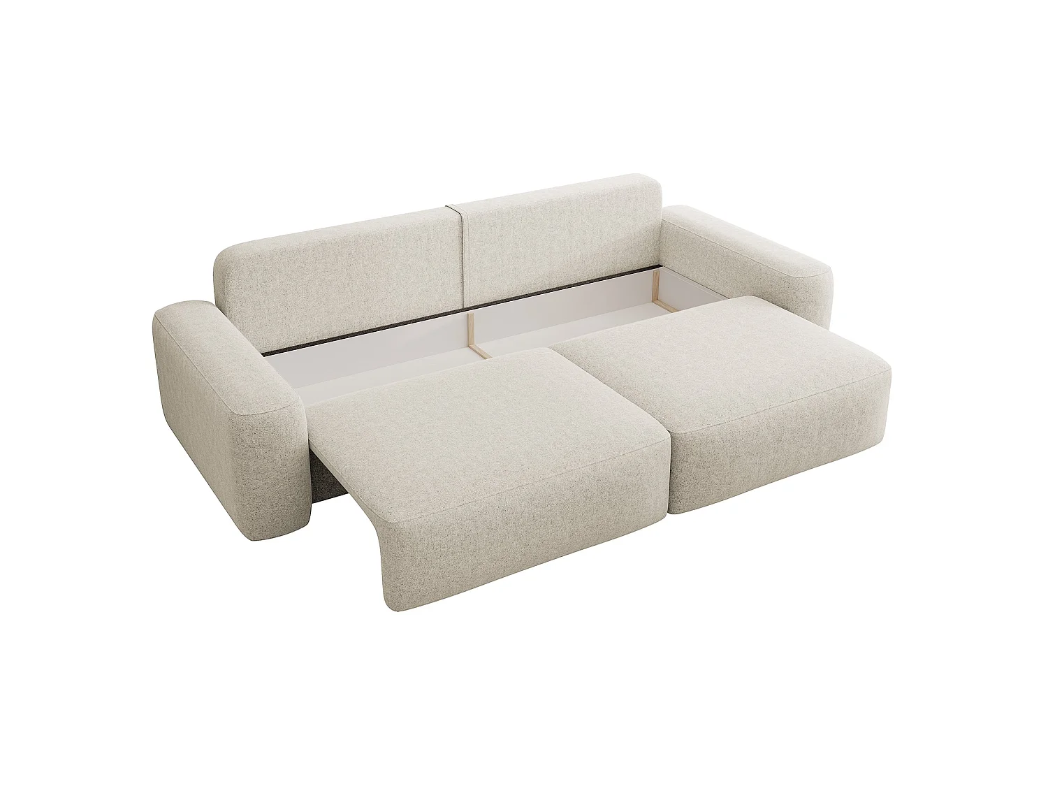Canapé convertible 3 places - chenille hydrophobe crème - pieds noirs - CARNOS