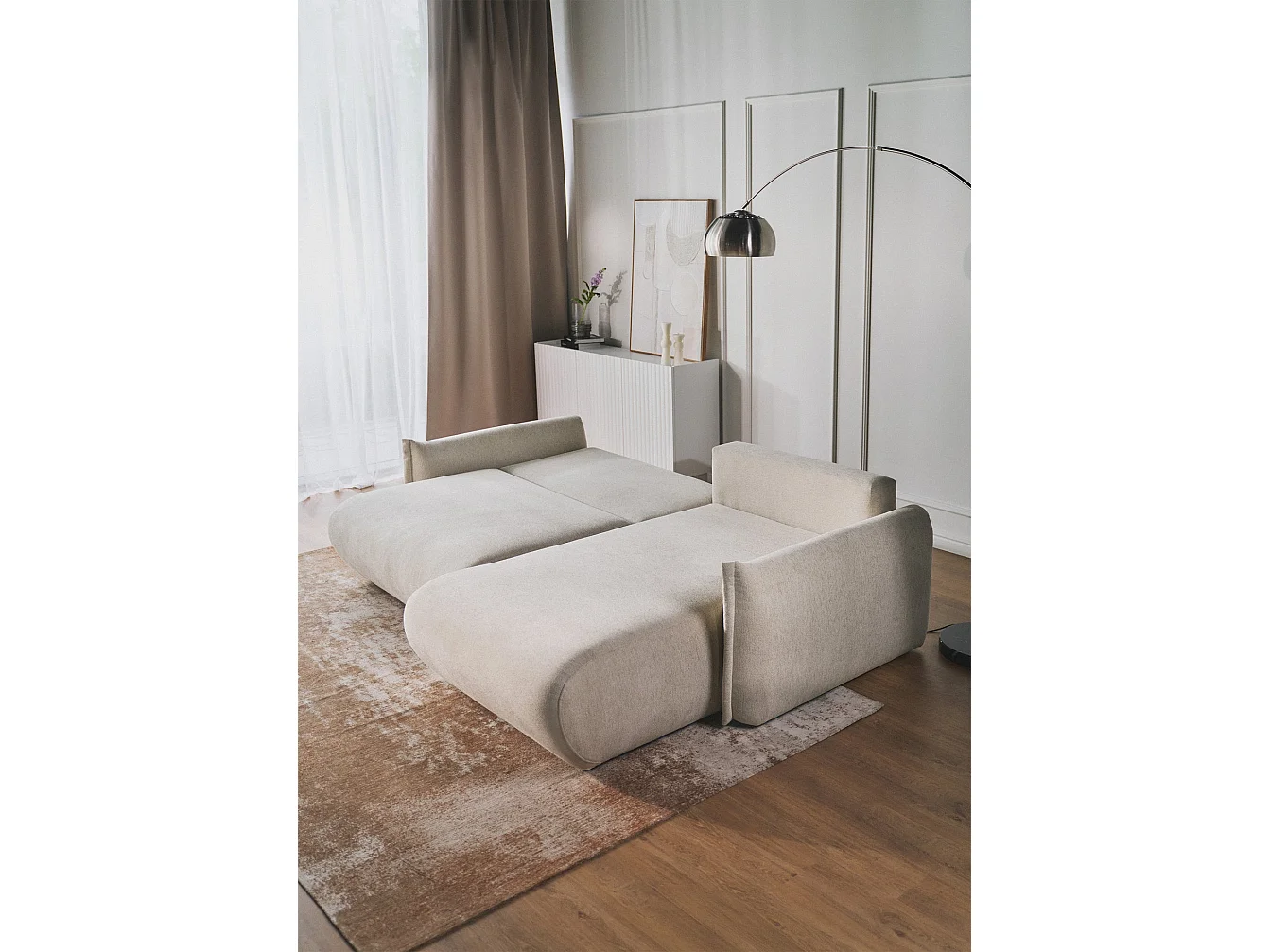 Canapé d'angle convertible – Angle à droite – chenille beige clair – CUSHI