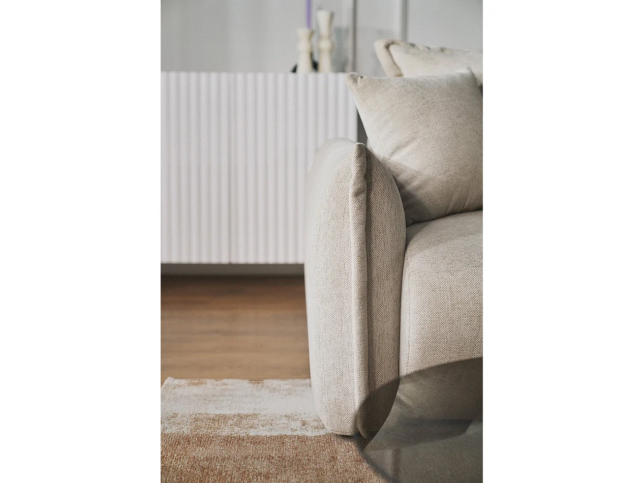 Canapé d'angle convertible – Angle à droite – chenille beige clair – CUSHI