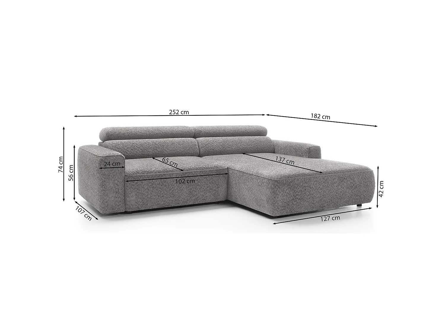 Canapé d’angle avec assise électrique – angle gauche – Vert sauge – Chenille – FANDO