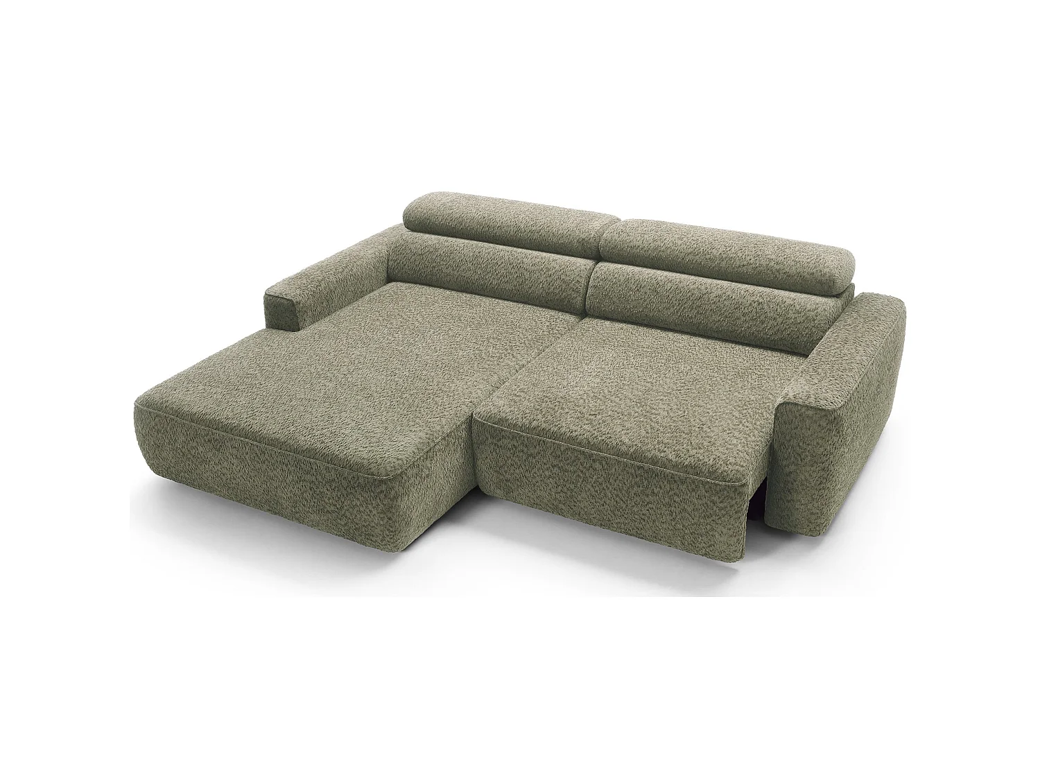 Canapé d’angle avec assise électrique – angle gauche – Vert sauge – Chenille – FANDO