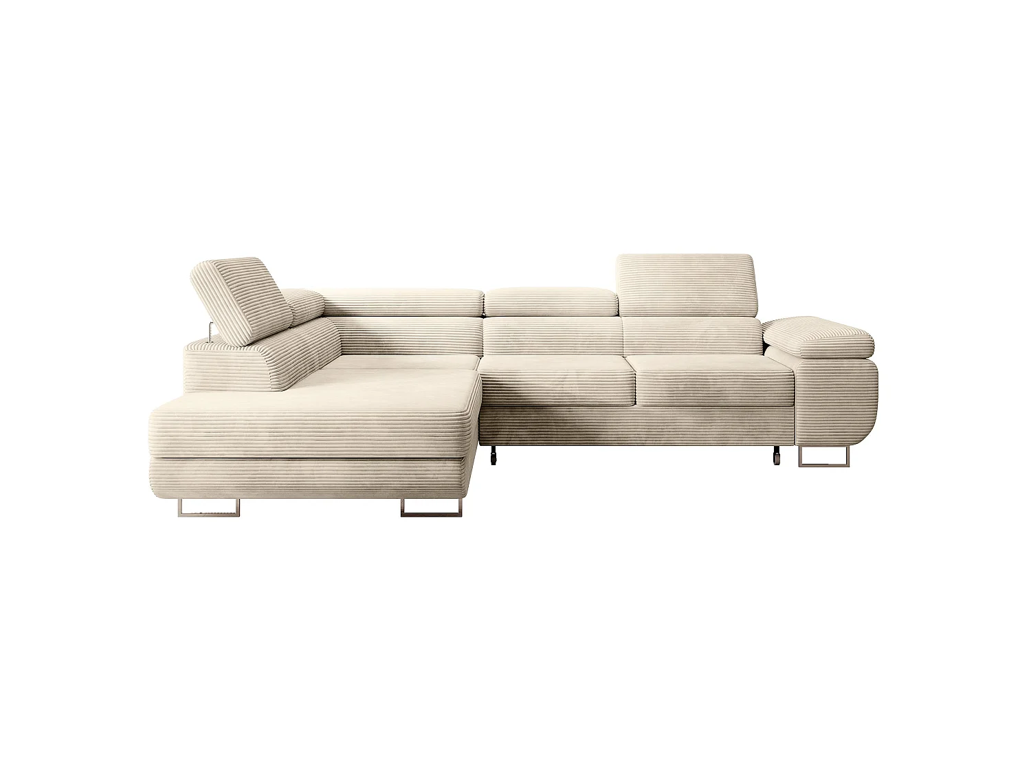 Canapé d’angle avec fonction couchage – angle gauche – Beige clair – Velours côtelé – STEVIL