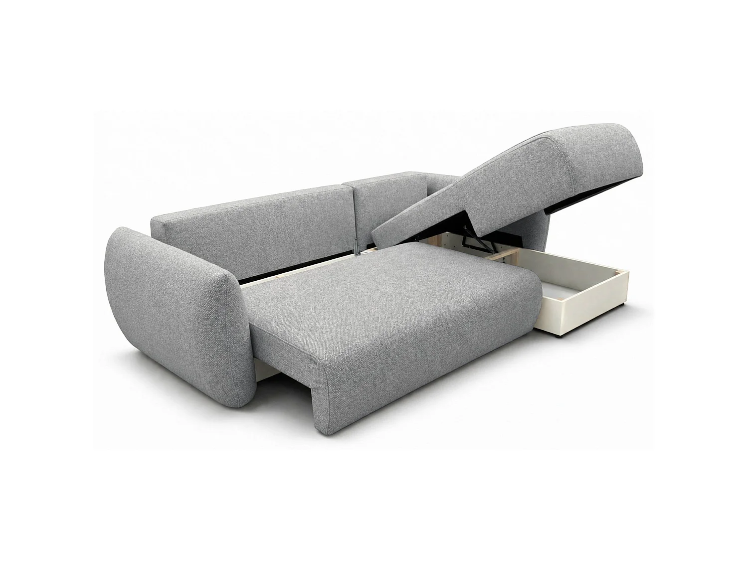 Canapé d'angle convertible en L - chenille gris - avec deux coffres - ZORDO droitier