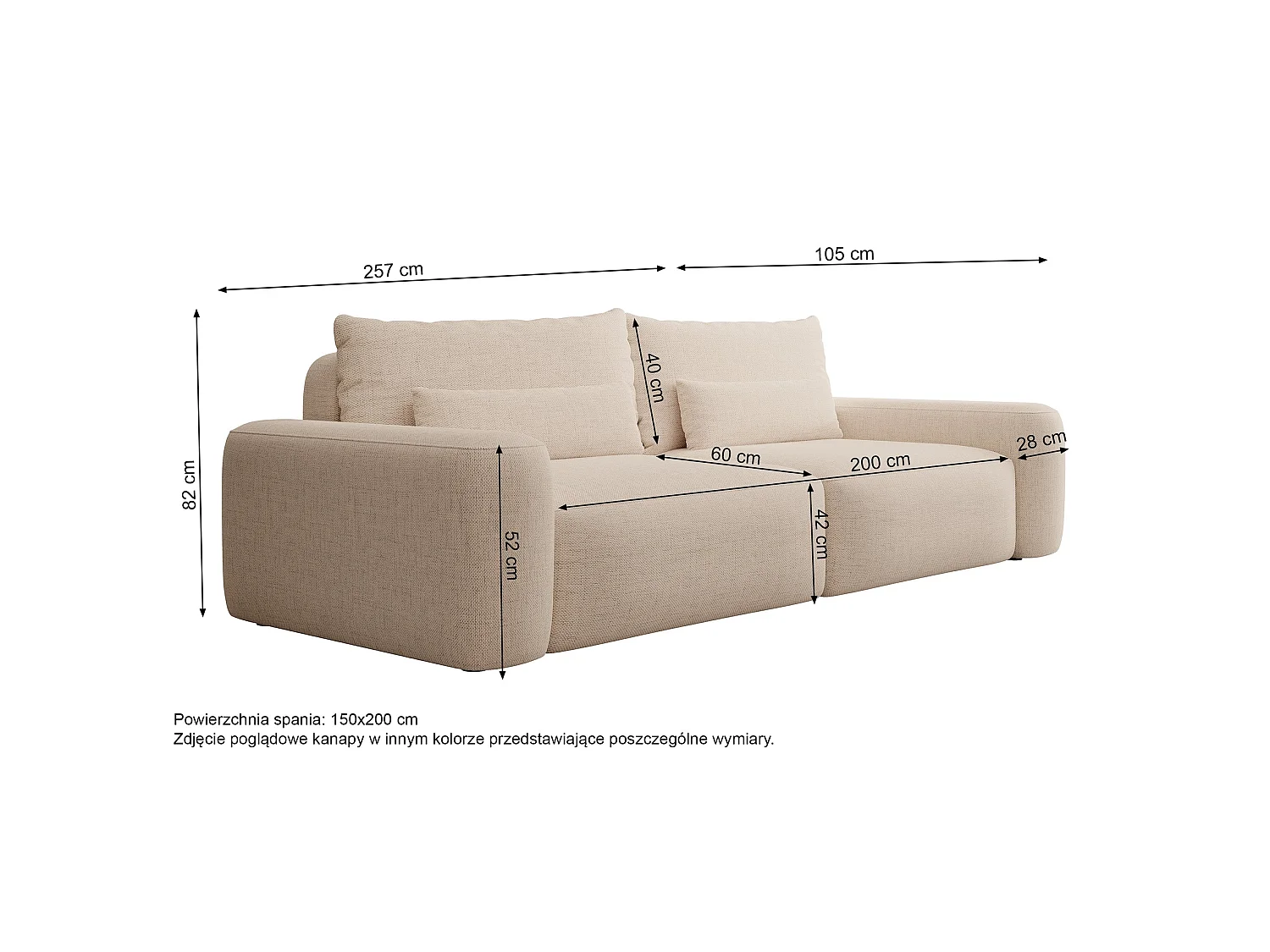 Canapé convertible 3 places - chenille hydrophobe gris - pieds noirs - CARNOS