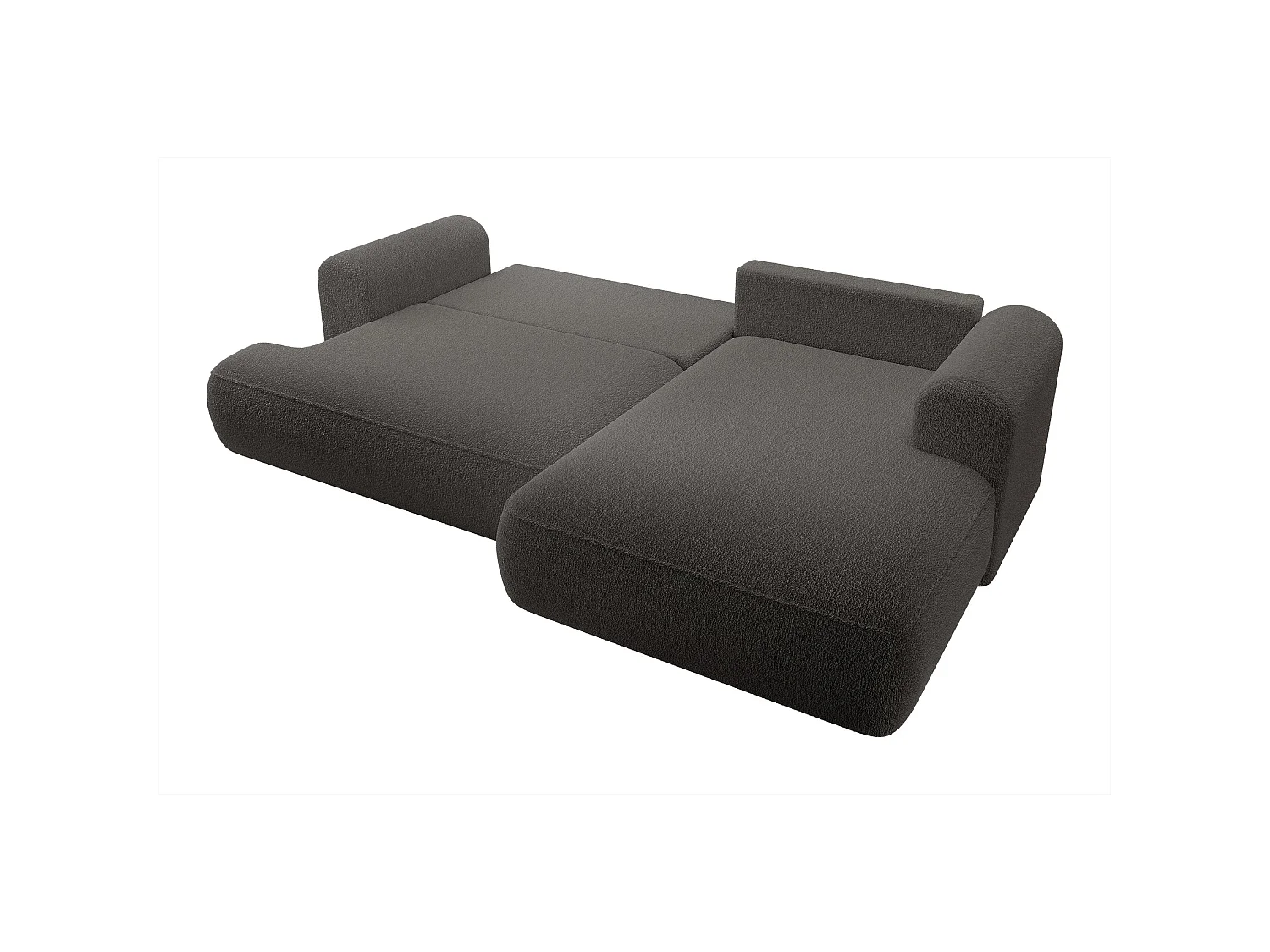 Canapé d’angle avec fonction couchage – angle droit – Gris foncé – Bouclée – OVO