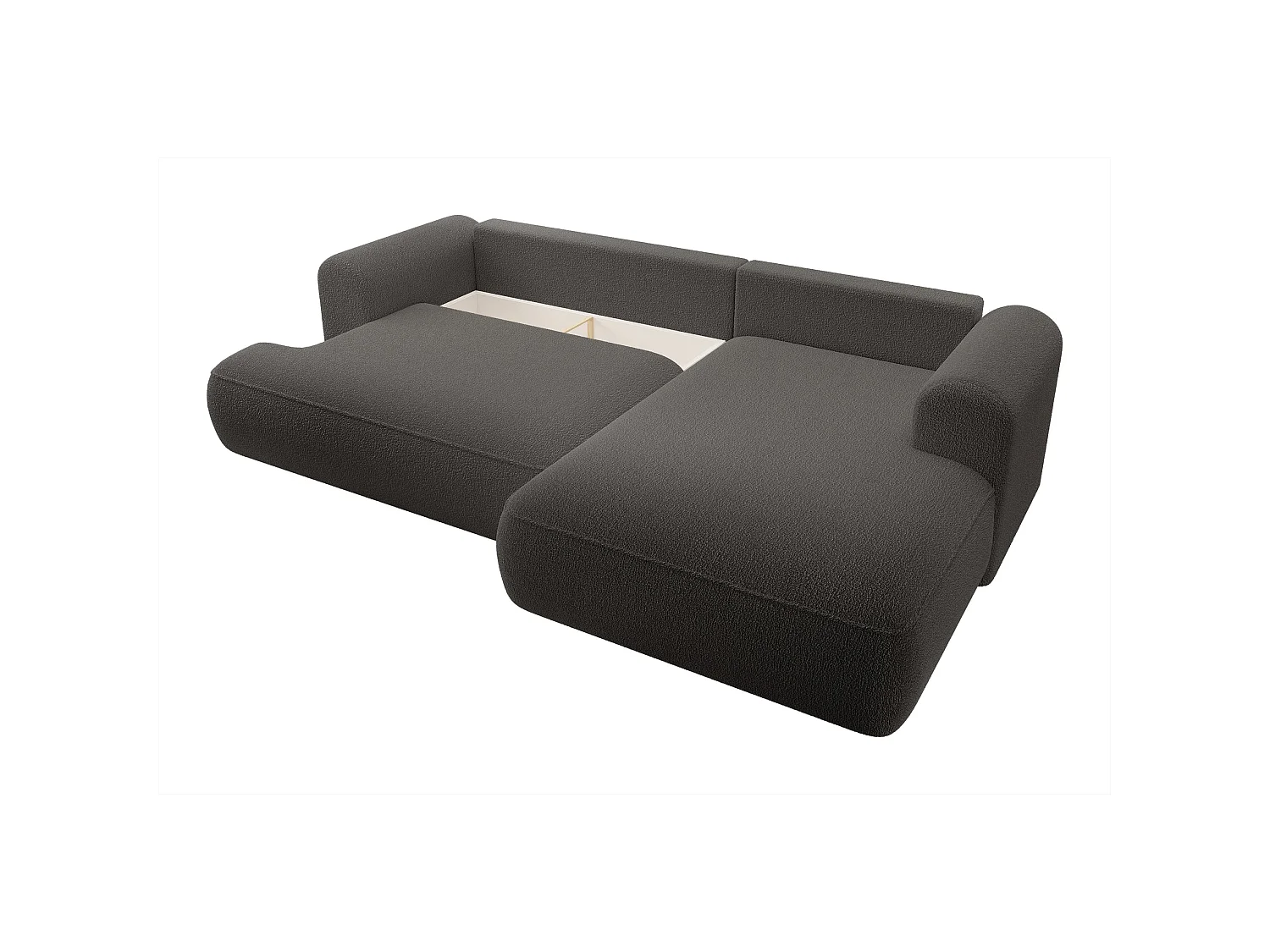 Canapé d’angle avec fonction couchage – angle droit – Gris foncé – Bouclée – OVO