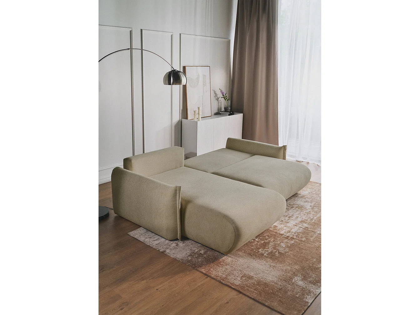 Canapé d'angle convertible – Angle à gauche – chenille beige – CUSHI
