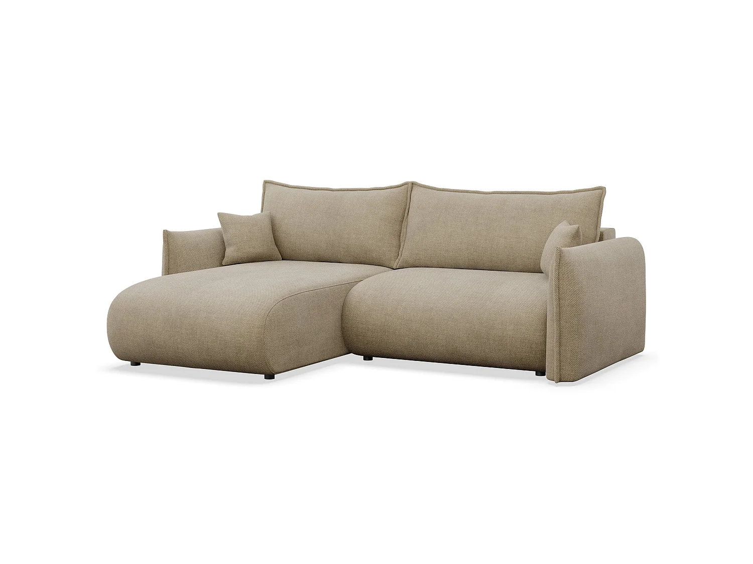 Ecksofa mit Schlaffunktion – Ottomane links – Beige-Chenille – CUSHI