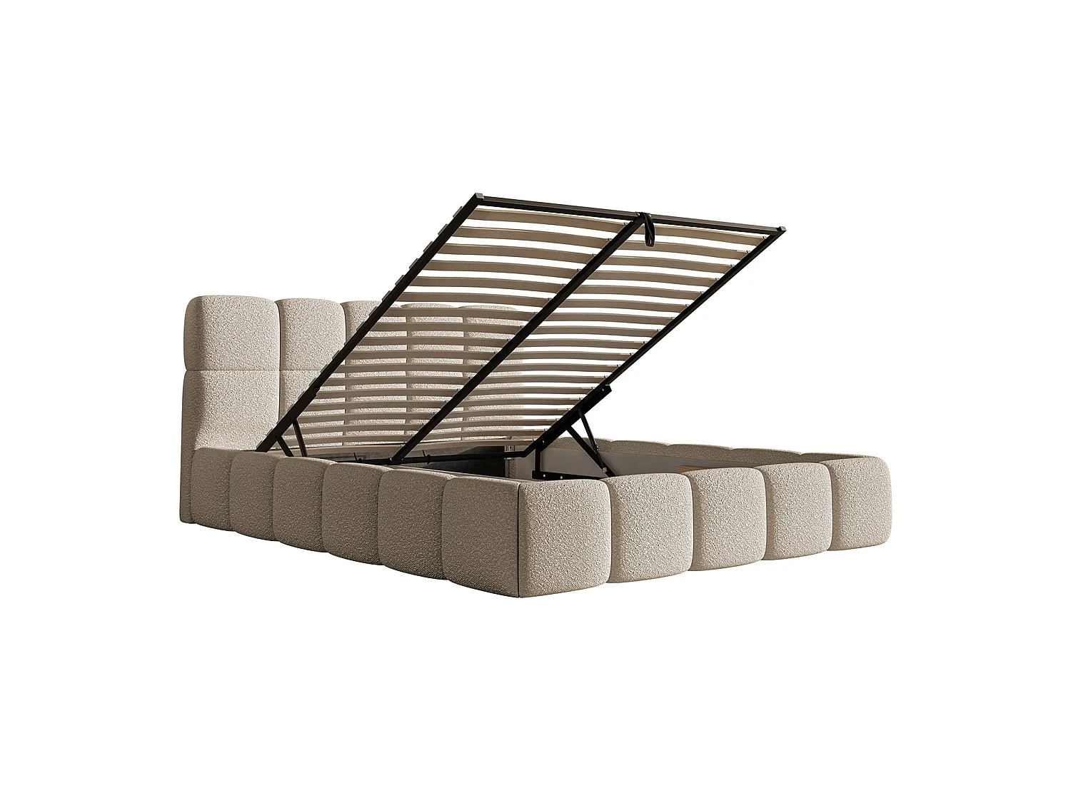 Gestoffeerd bed met opbergruimte 160x200 cm – Bouclé Lichtbeige – CLOUDY