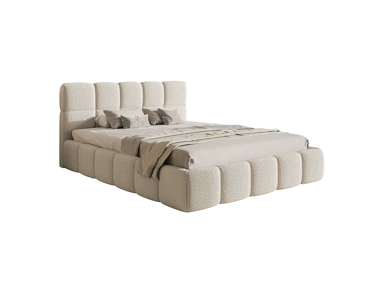 Gestoffeerd bed met opbergruimte 160x200 cm – Bouclé Lichtbeige – CLOUDY