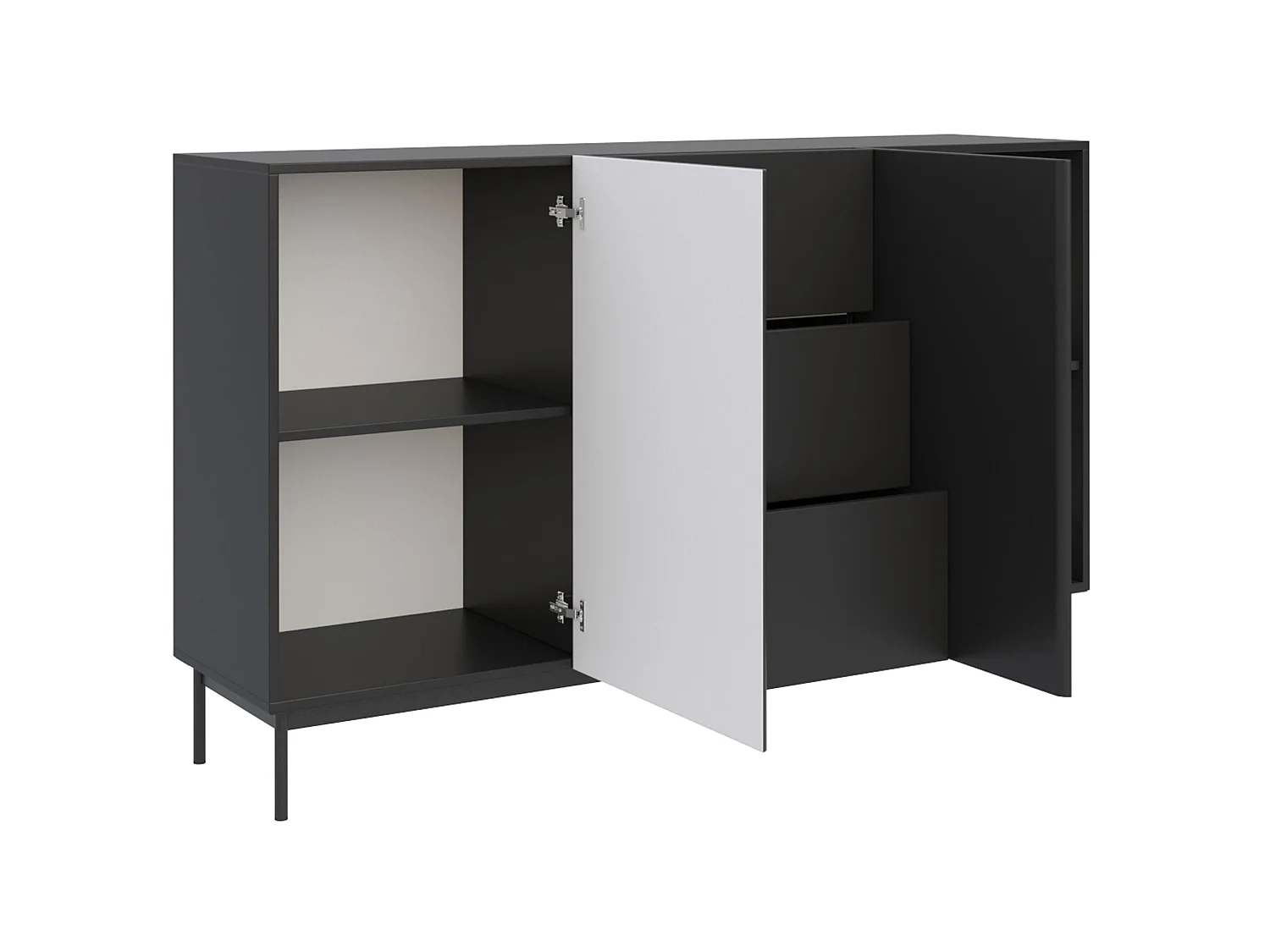 Buffet avec 2 portes et 3 tiroirs - 160 cm - noir - OLIO