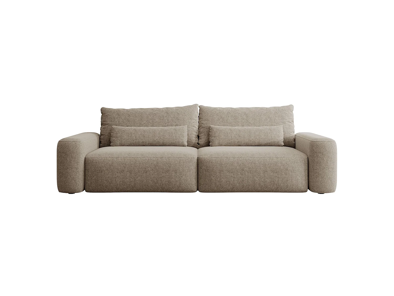 Canapé convertible 3 places - chenille hydrophobe marron clair - pieds noirs - CARNOS