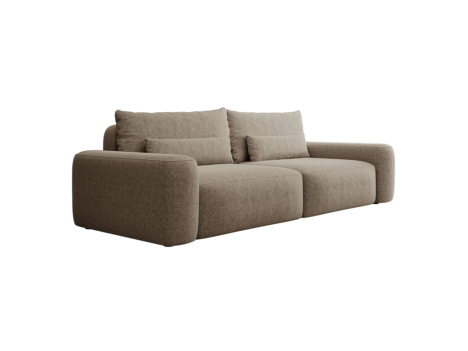Canapé convertible 3 places - chenille hydrophobe marron clair - pieds noirs - CARNOS