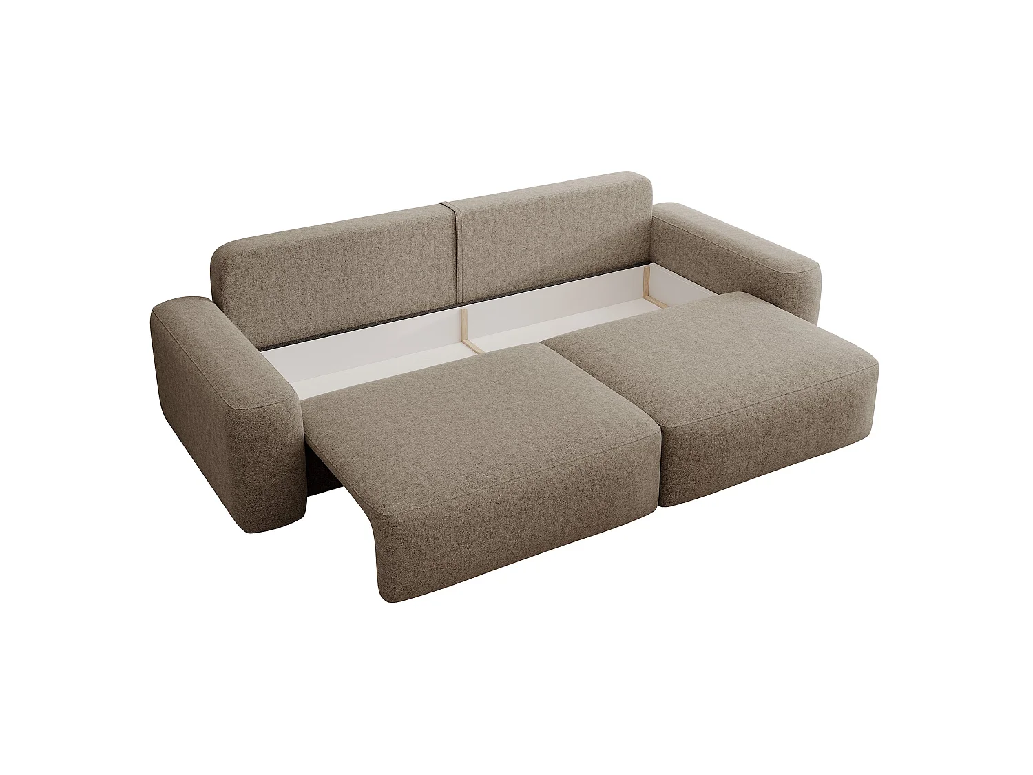 Canapé convertible 3 places - chenille hydrophobe marron clair - pieds noirs - CARNOS