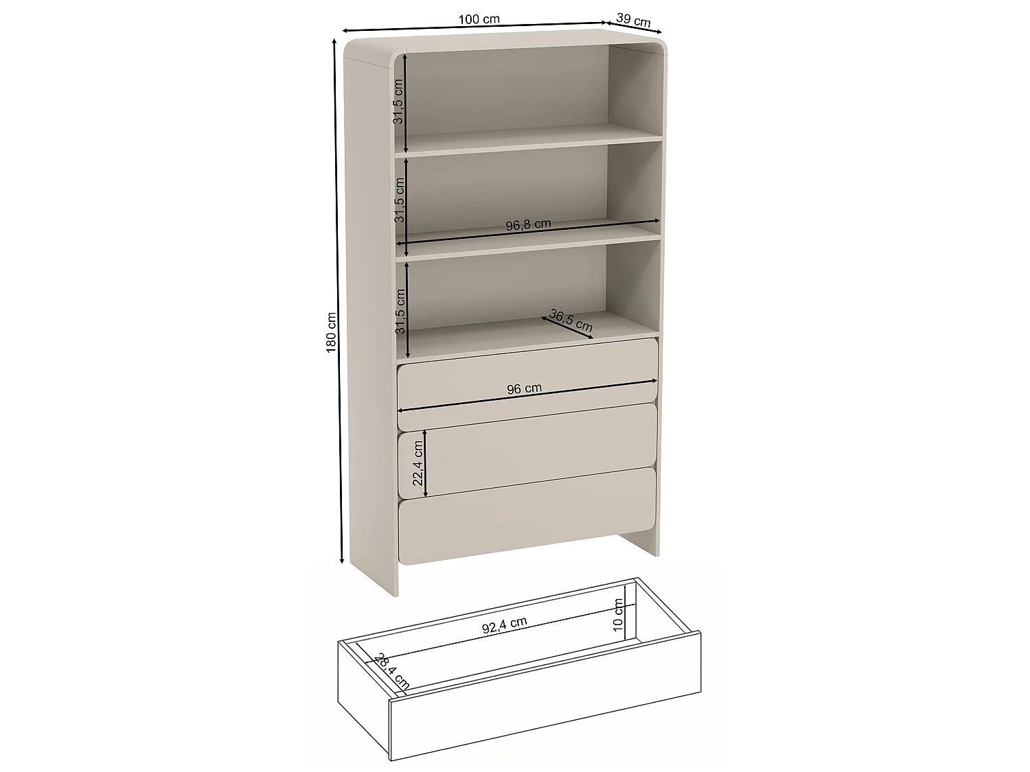 Regal mit 3 schubladig - Kaschmir - 100 cm - LUMMO