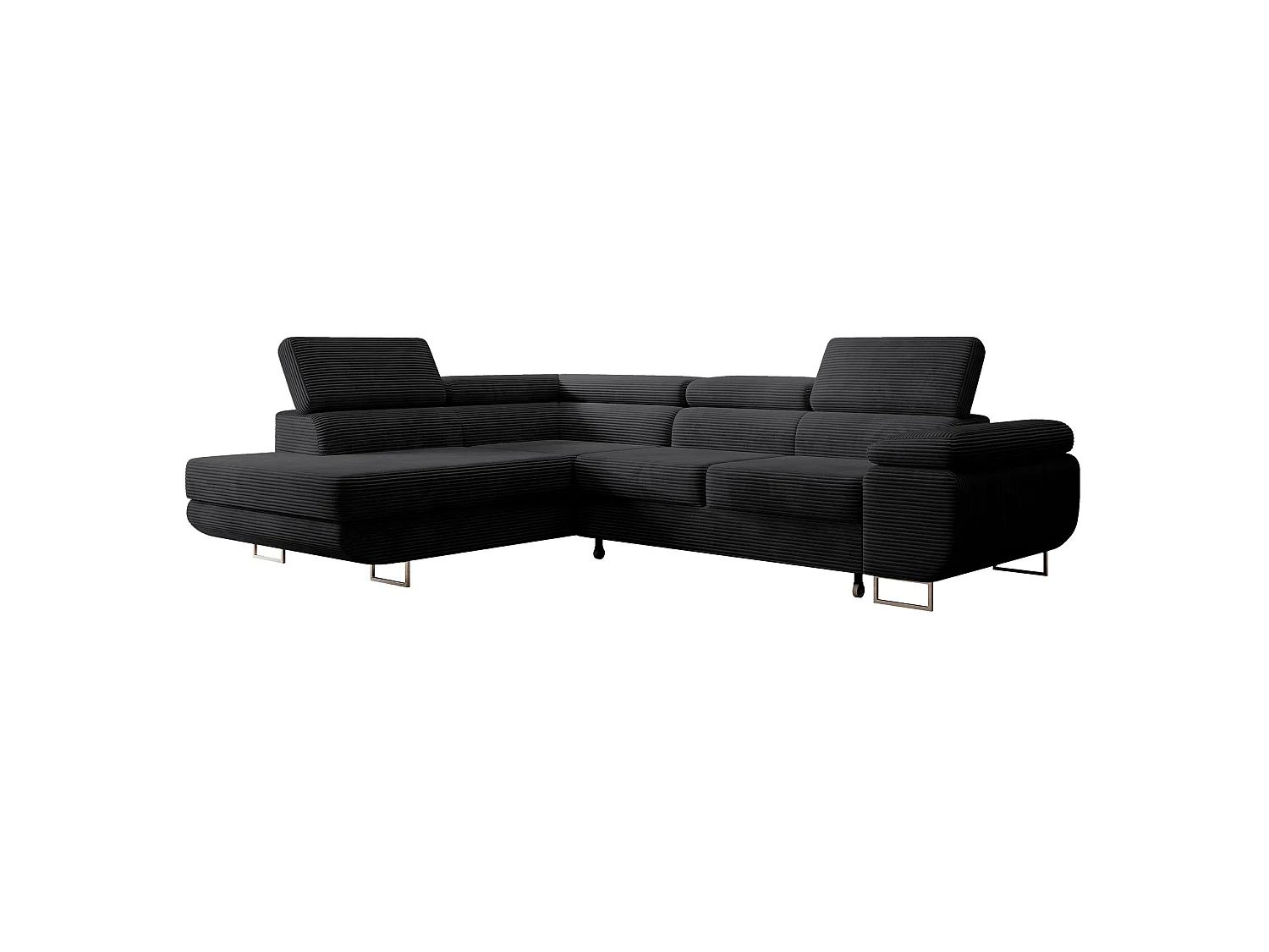 Canapé d’angle avec fonction couchage – angle gauche – Noir – Velours côtelé – STEVIL