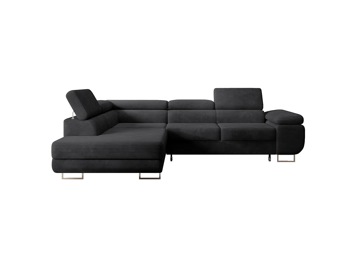 Canapé d’angle avec fonction couchage – angle gauche – Noir – Velours côtelé – STEVIL