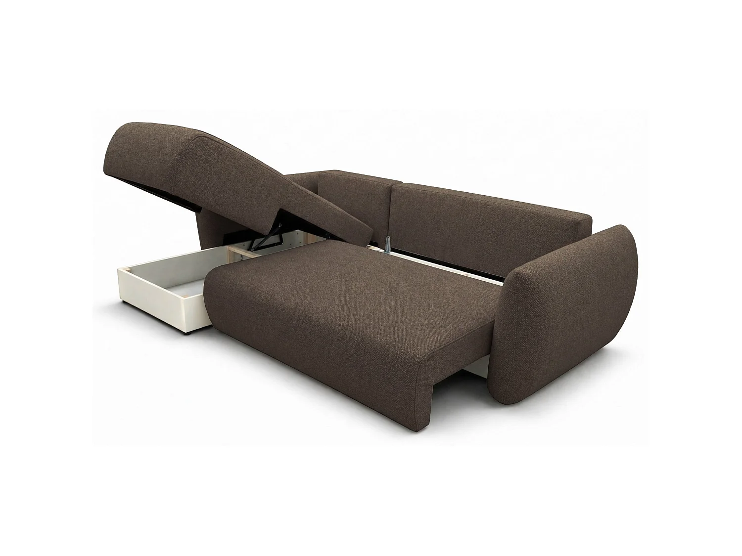 Canapé d'angle convertible en L - chenille marron - avec deux coffres - ZORDO gaucher