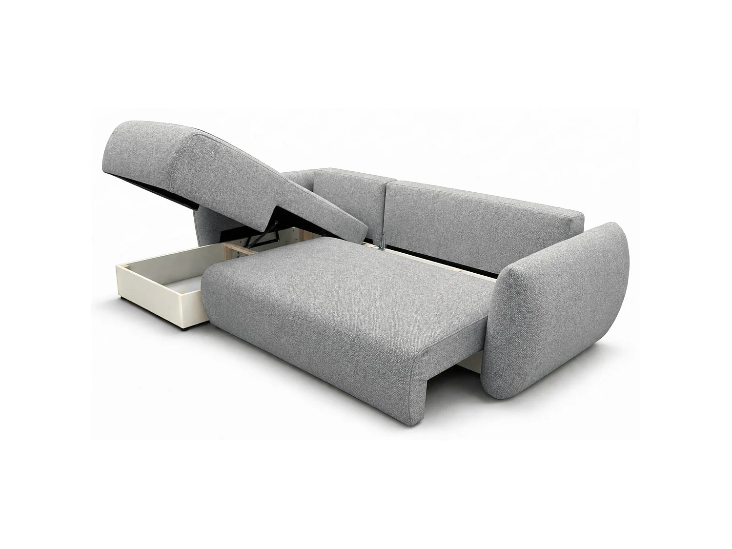 Canapé d'angle convertible en L - chenille gris - avec deux coffres - ZORDO gaucher