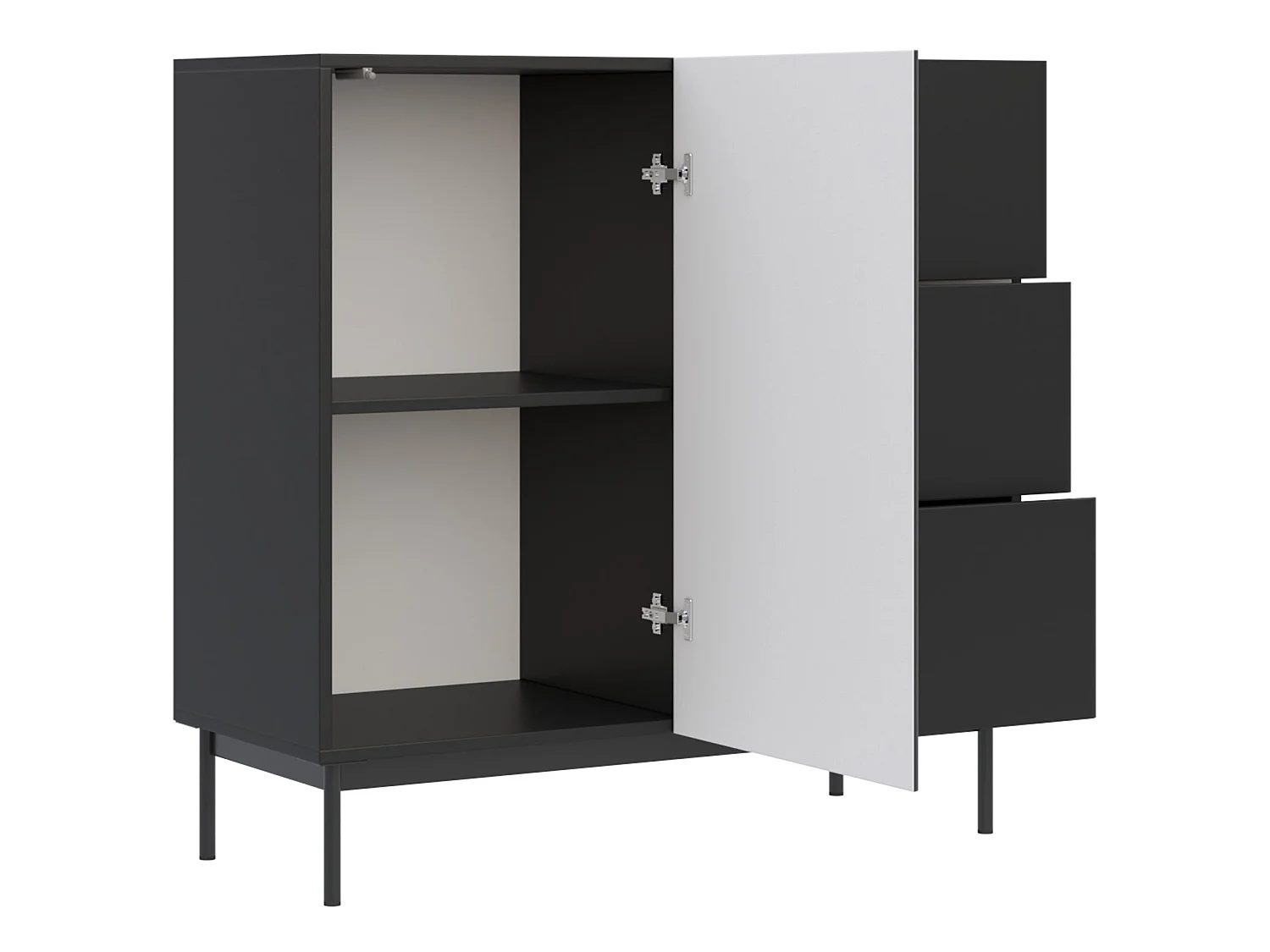 Buffet avec 1 porte et 3 tiroirs - 100 cm - noir - OLIO