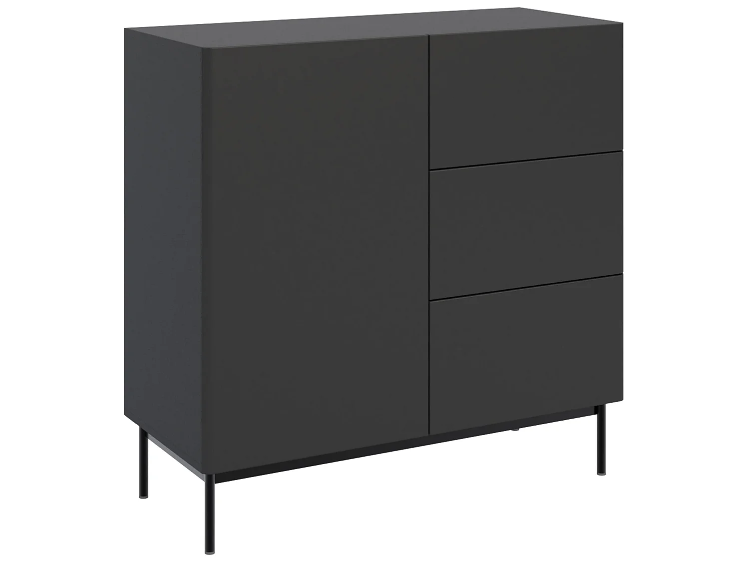 Buffet avec 1 porte et 3 tiroirs - 100 cm - noir - OLIO