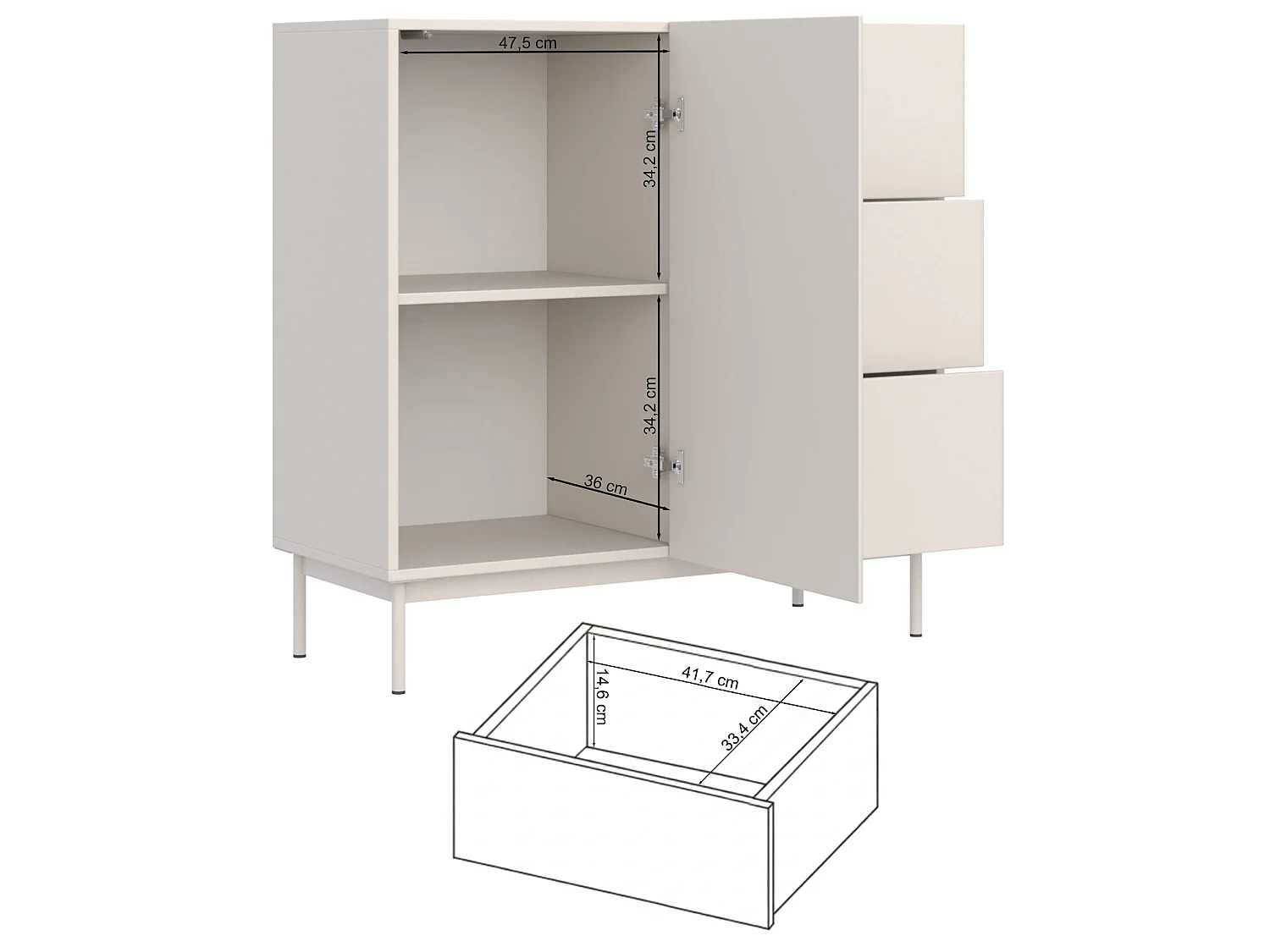 Buffet avec 1 porte et 3 tiroirs - 100 cm - noir - OLIO