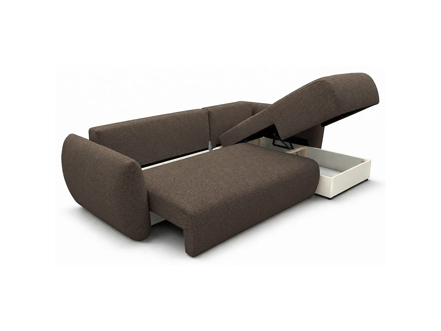 Canapé d'angle convertible en L - chenille marron - avec deux coffres - ZORDO droitier